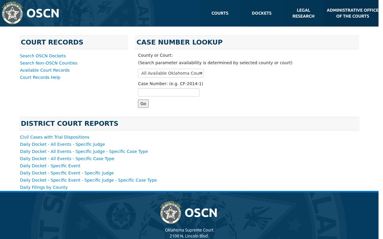 Seminole County warrant lookup, OSCN county and court selector