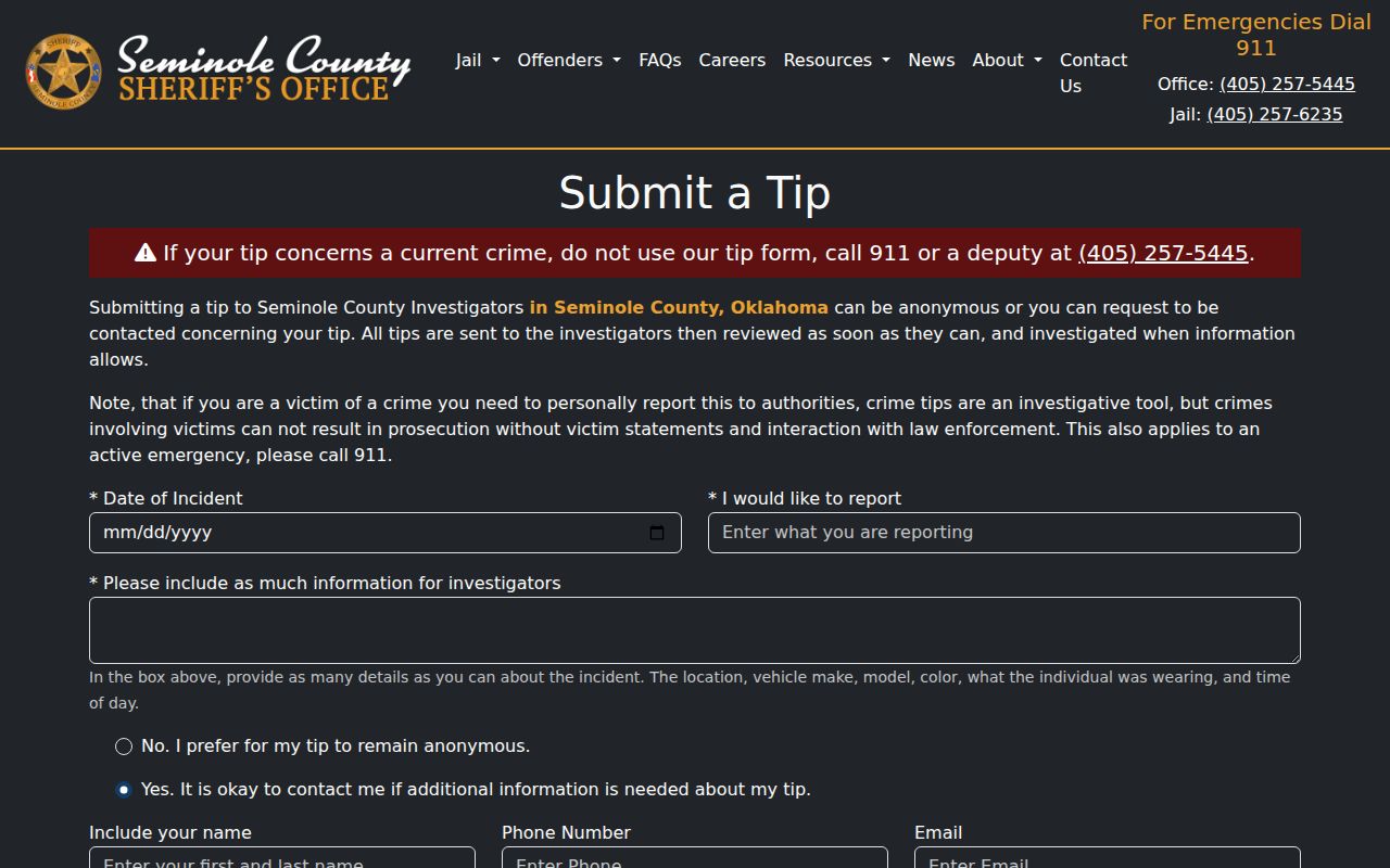 Seminole County Most Wanted warrant records, anonymous sheriff tip form frame